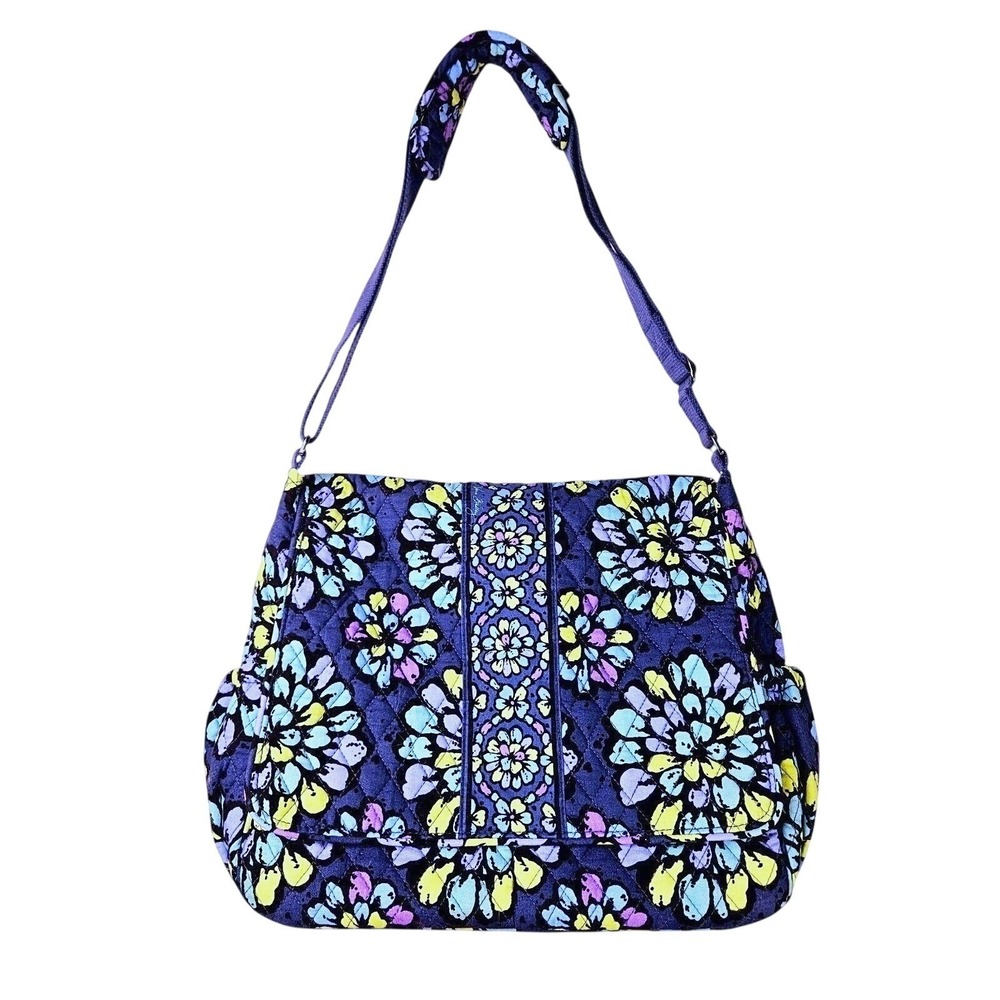 Vera Bradley Indigo Pop Floral Quilted Messenger Crossbody Bag Large Boho